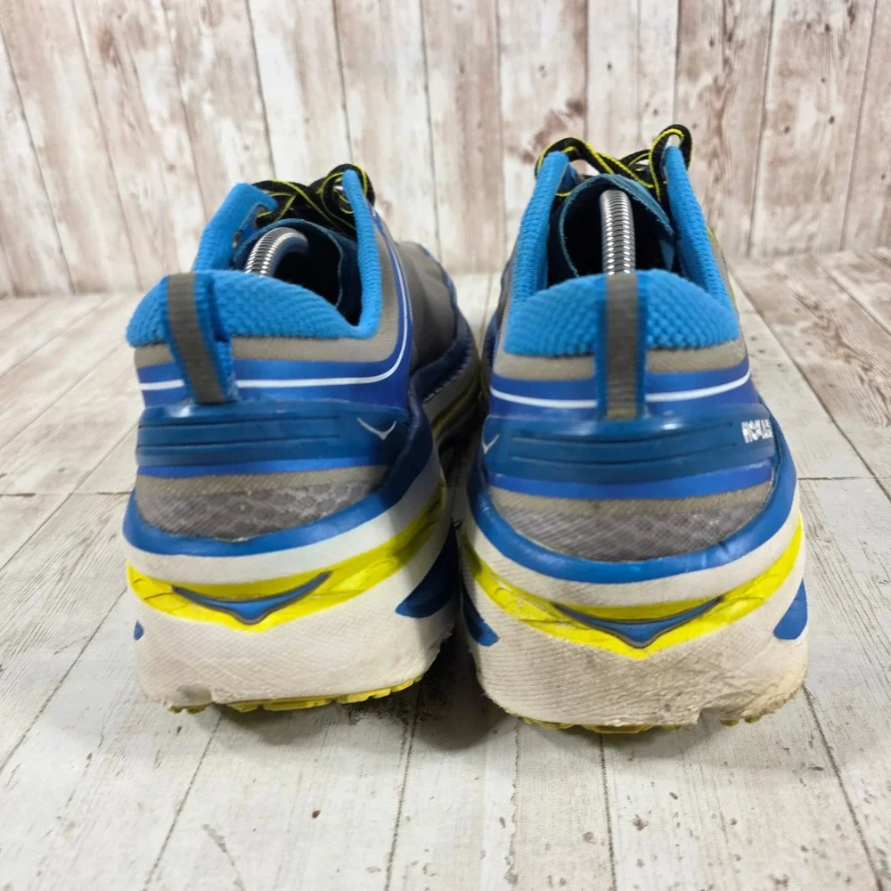 Hoka One One Bondi 3 Mens 12 Blue Grey Yellow Running Shoes 30609 029 BBHC